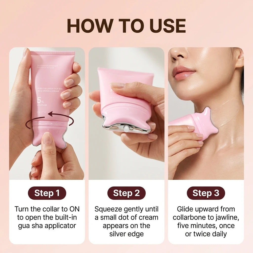 How to use Sculpting Serum in three steps: turn the collar, squeeze, glide upward
